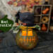 This is a dried gourd carved into a monster themed Halloween pumpkin with a candle. His name is Frankie and wears a custom made top hat.